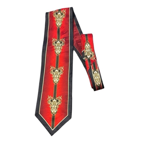 Giorgio Brutini Elegant Red and Gold Men's Silk Neck Tie - Picture 1 of 3